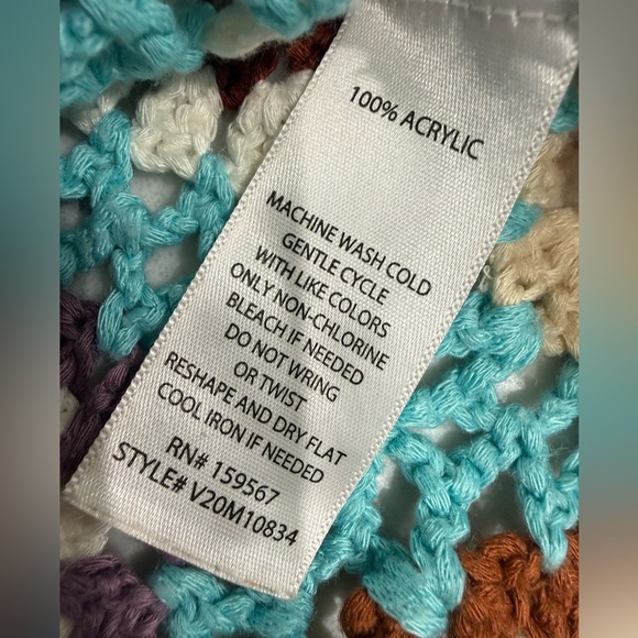 Altar'd State Granny Square Crochet Turquoise Multi Crop Tank Top One Size - Picture 8 of 9